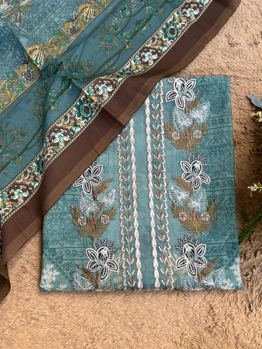 Teal Blue Modal Maslin Pakistani Suit Set