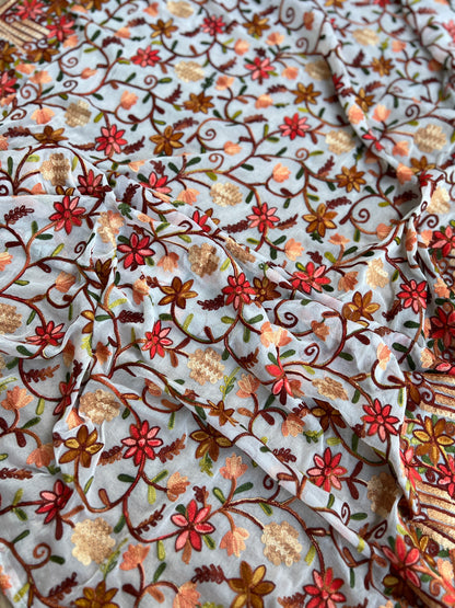 Classic Off-White Suit Featuring Intricate Kashmiri Needlework