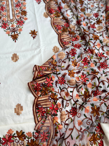 Classic Off-White Suit Featuring Intricate Kashmiri Needlework