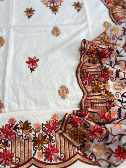 Classic Off-White Suit Featuring Intricate Kashmiri Needlework