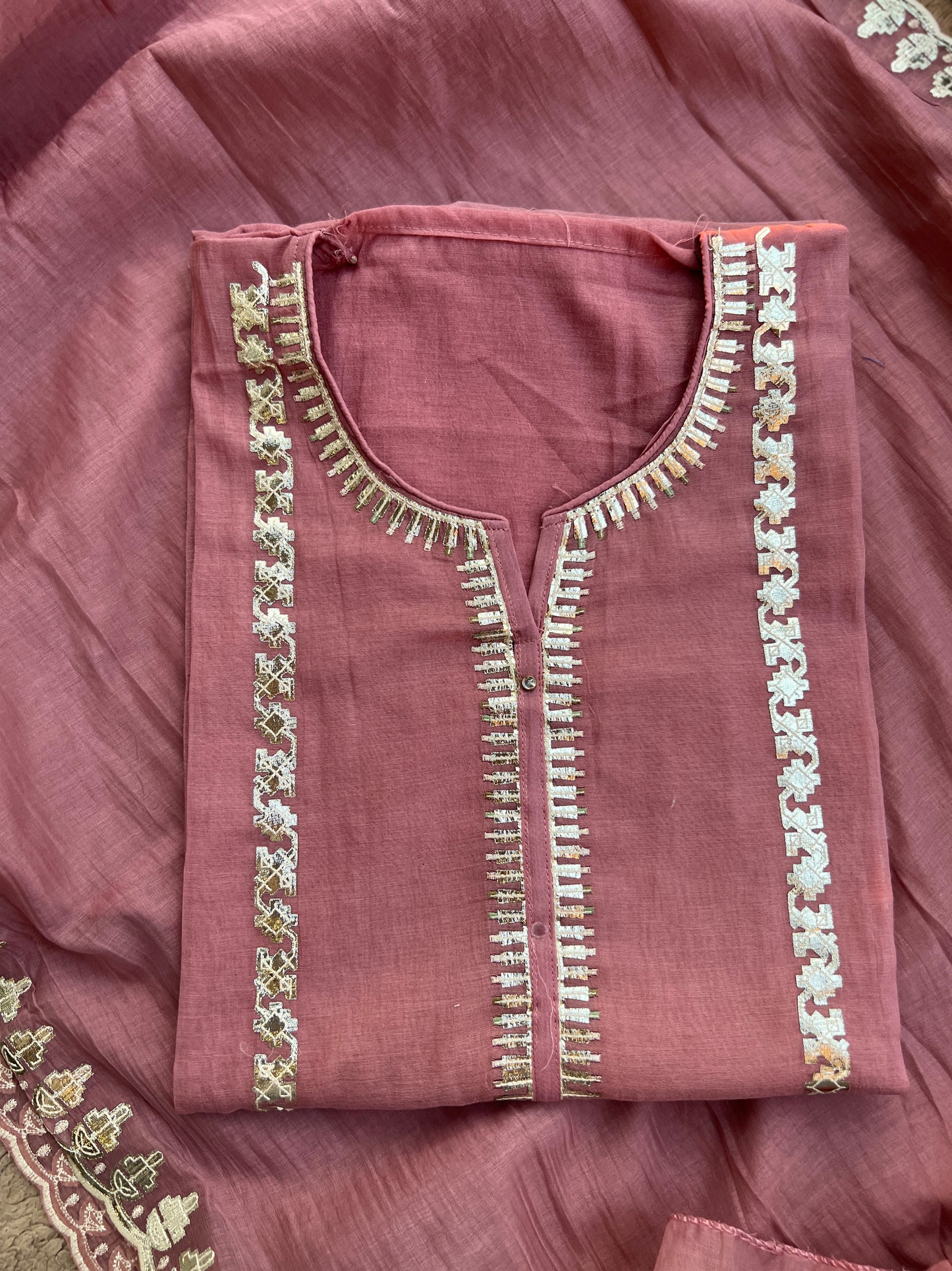 Pastel Pitta Work Chanderi Trio