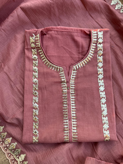 Pastel Pitta Work Chanderi Trio