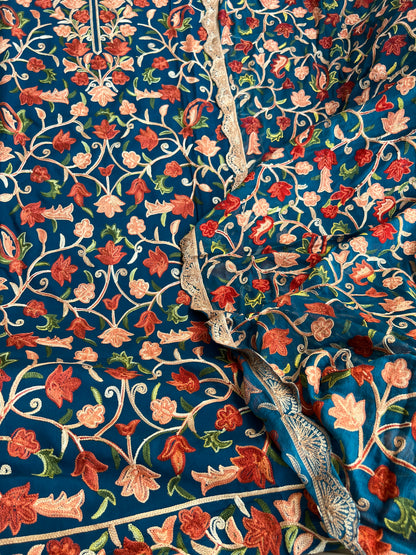 Teal Serenity Kashmiri Jaal Suit with Chiffon Embroidered Dupatta