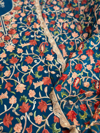 Teal Serenity Kashmiri Jaal Suit with Chiffon Embroidered Dupatta