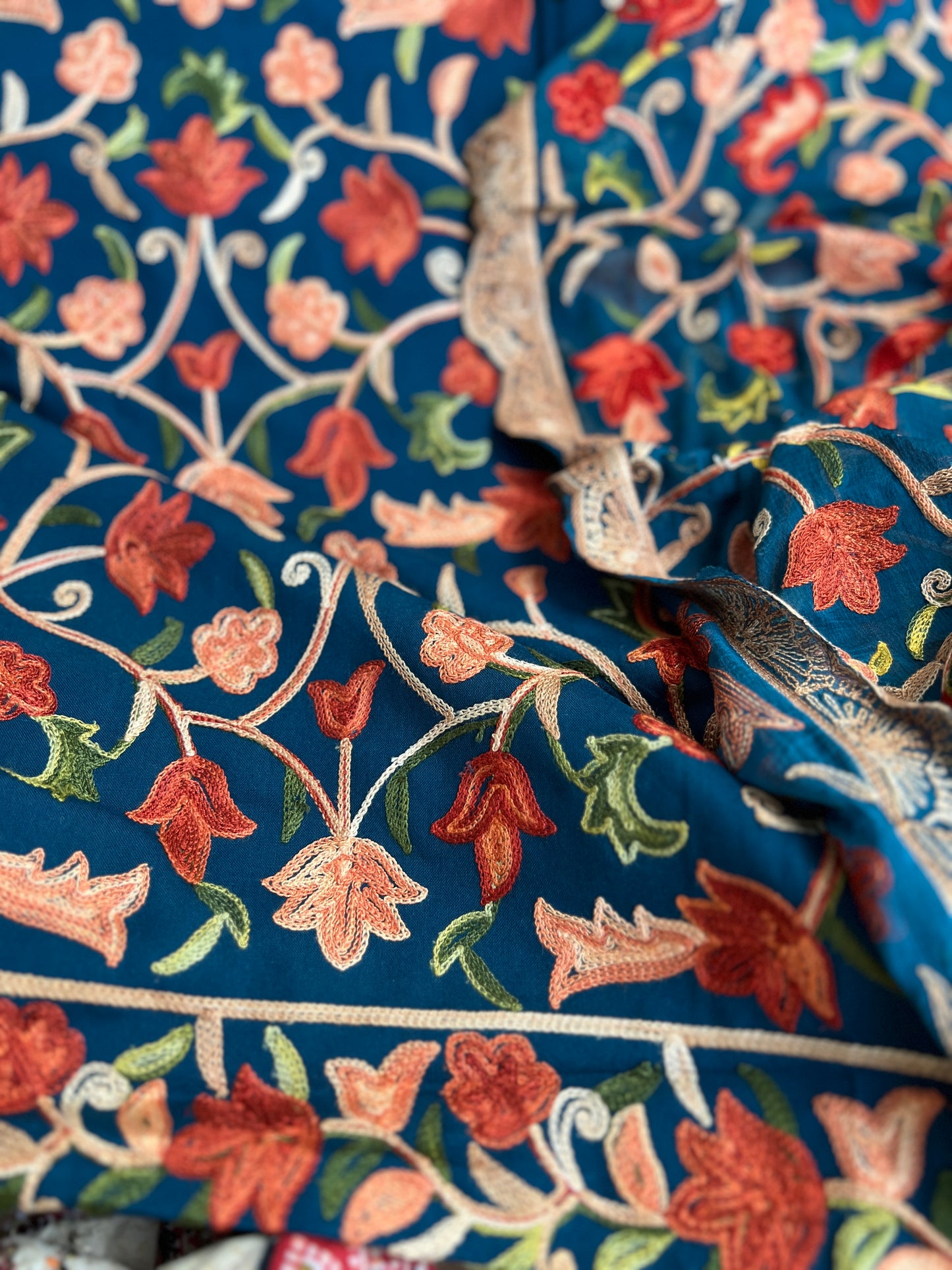 Teal Serenity Kashmiri Jaal Suit with Chiffon Embroidered Dupatta