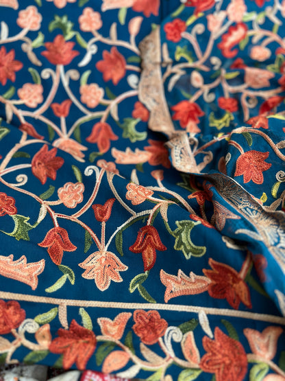 Teal Serenity Kashmiri Jaal Suit with Chiffon Embroidered Dupatta