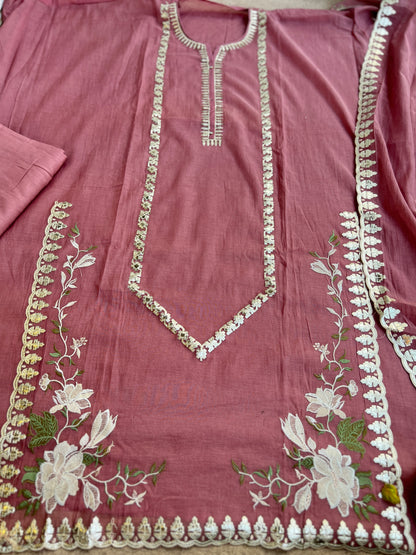 Pastel Pitta Work Chanderi Trio