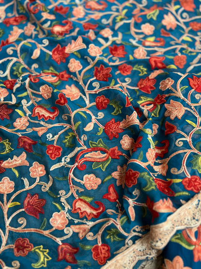 Teal Serenity Kashmiri Jaal Suit with Chiffon Embroidered Dupatta