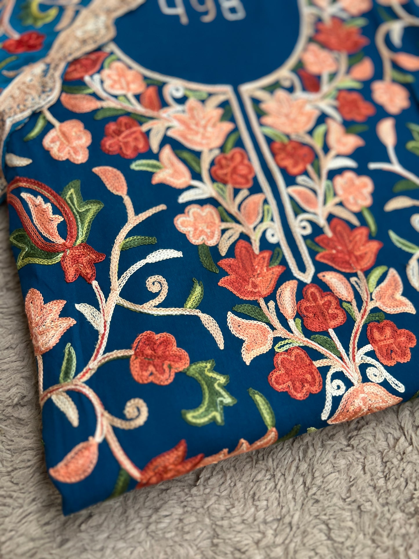 Teal Serenity Kashmiri Jaal Suit with Chiffon Embroidered Dupatta