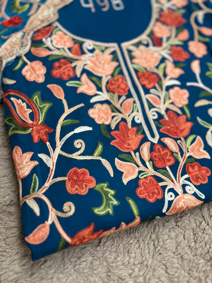 Teal Serenity Kashmiri Jaal Suit with Chiffon Embroidered Dupatta