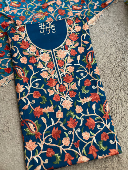 Teal Serenity Kashmiri Jaal Suit with Chiffon Embroidered Dupatta