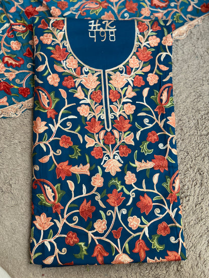 Teal Serenity Kashmiri Jaal Suit with Chiffon Embroidered Dupatta