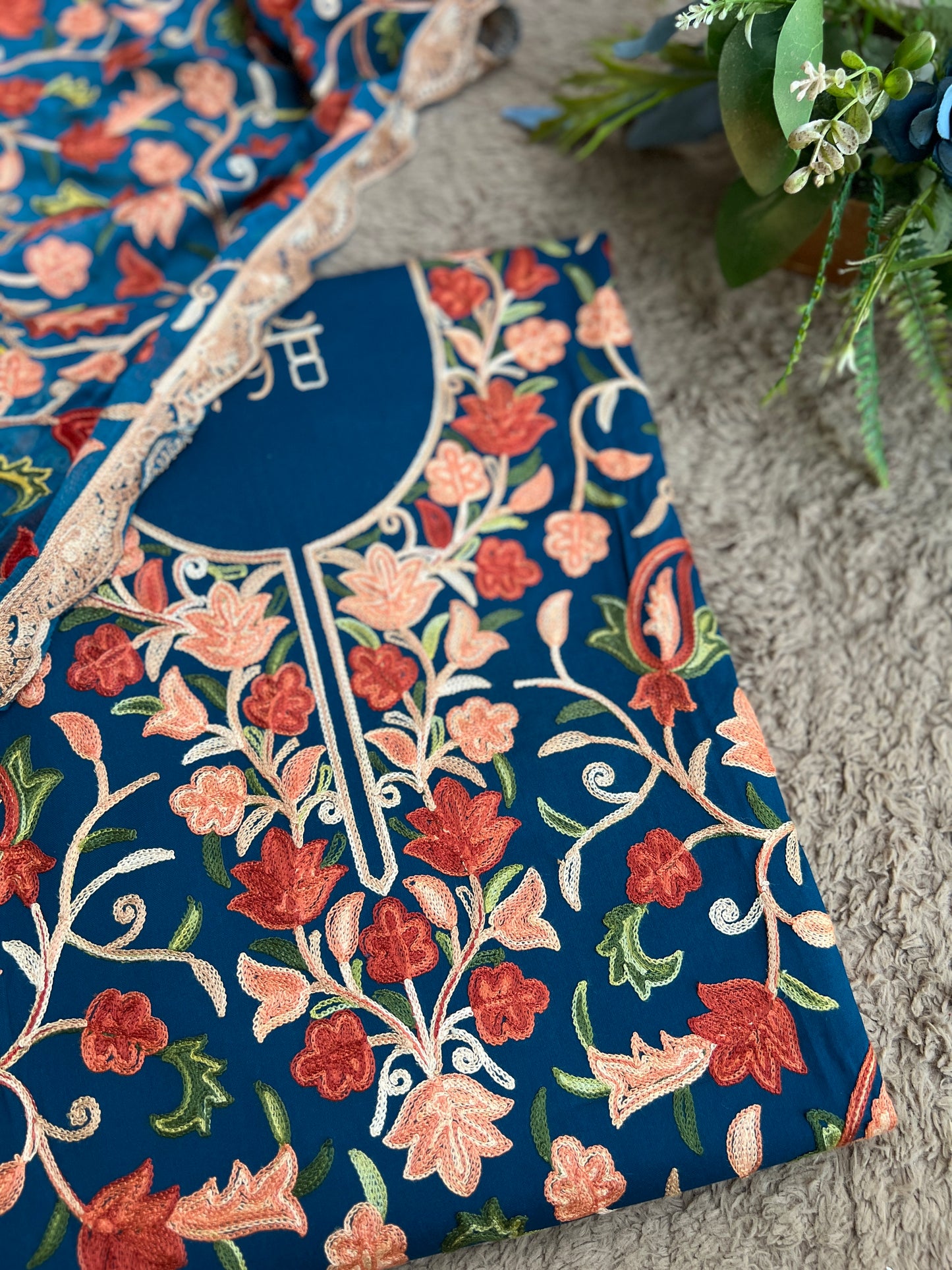 Teal Serenity Kashmiri Jaal Suit with Chiffon Embroidered Dupatta