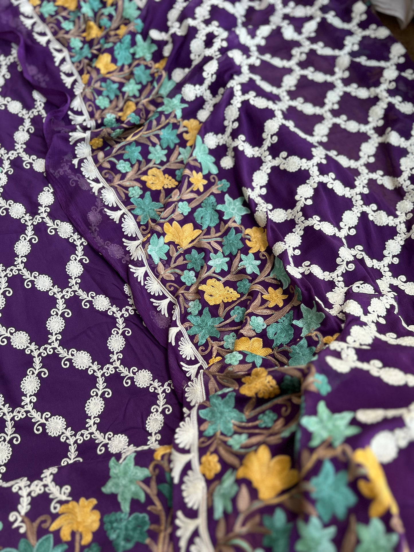 Kashmiri Multithread Embroidered Modal Cotton Suit with Chiffon Jaal Dupatta