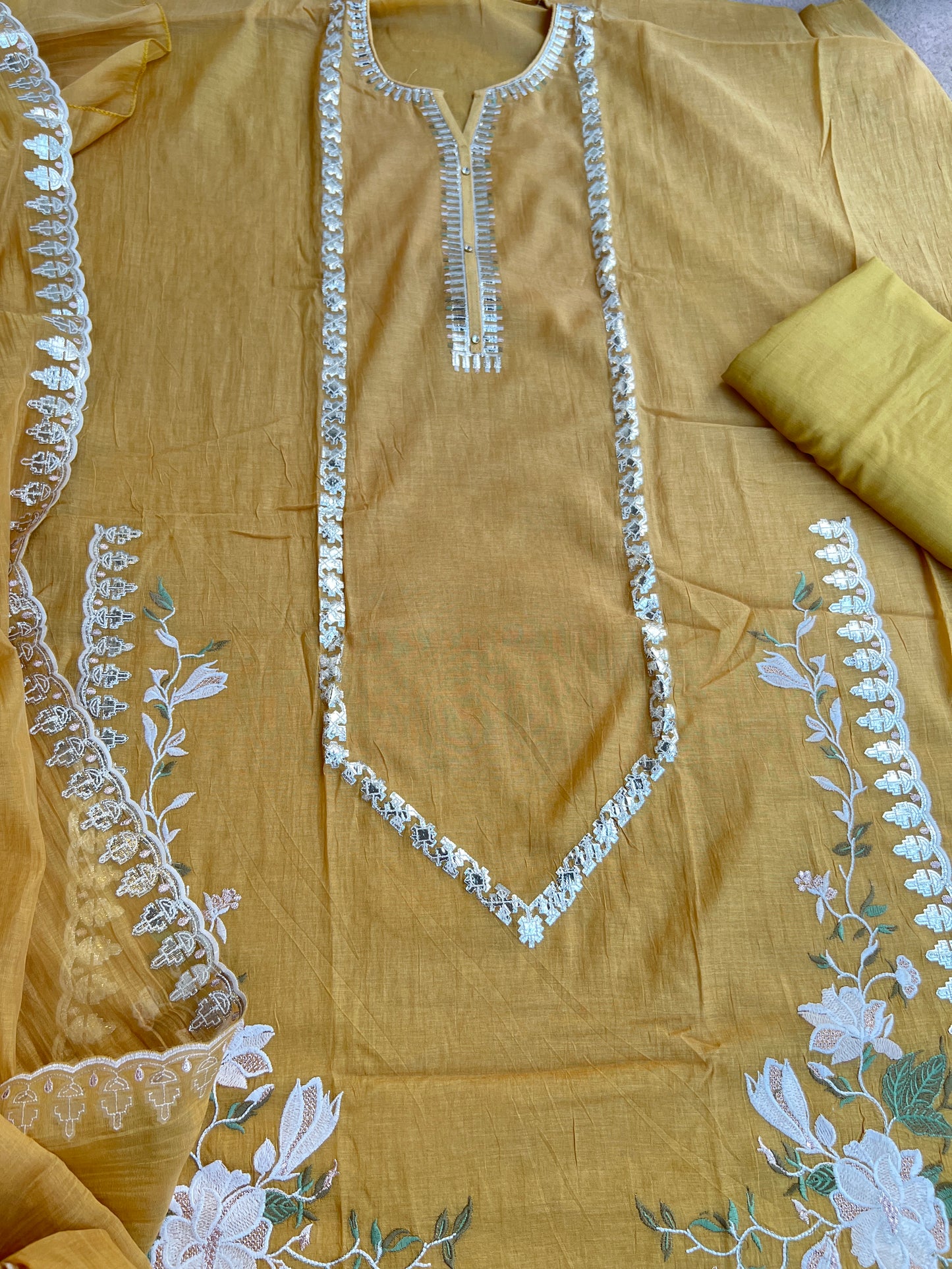 Pastel Pitta Work Chanderi Trio