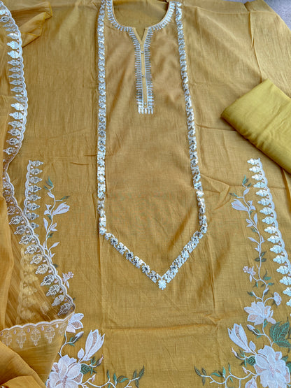 Pastel Pitta Work Chanderi Trio