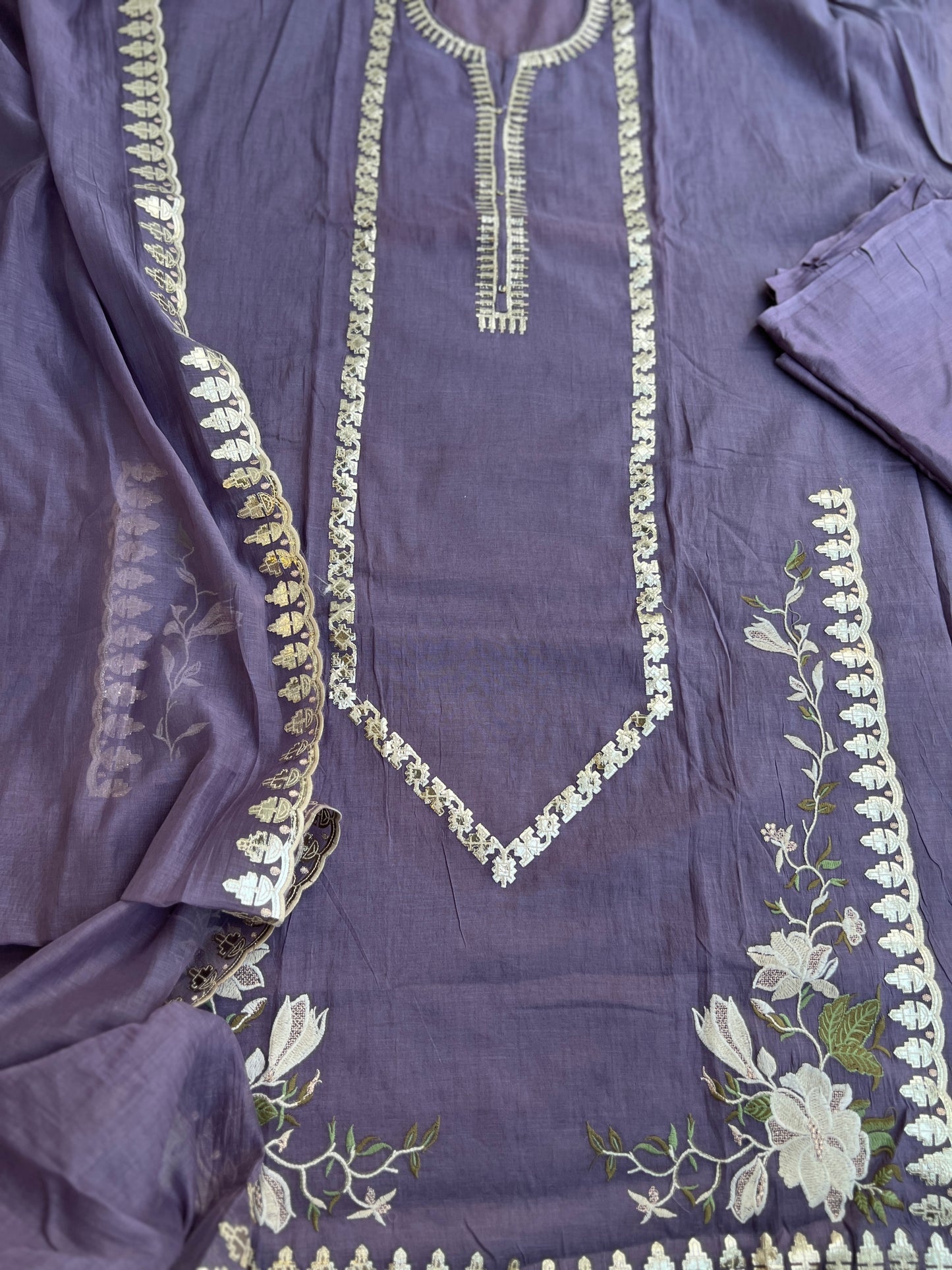 Pastel Pitta Work Chanderi Trio