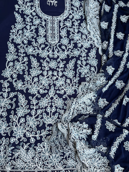 Full Jaal Kashmiri Embroidered Suit with Chiffon Jaal Dupatta