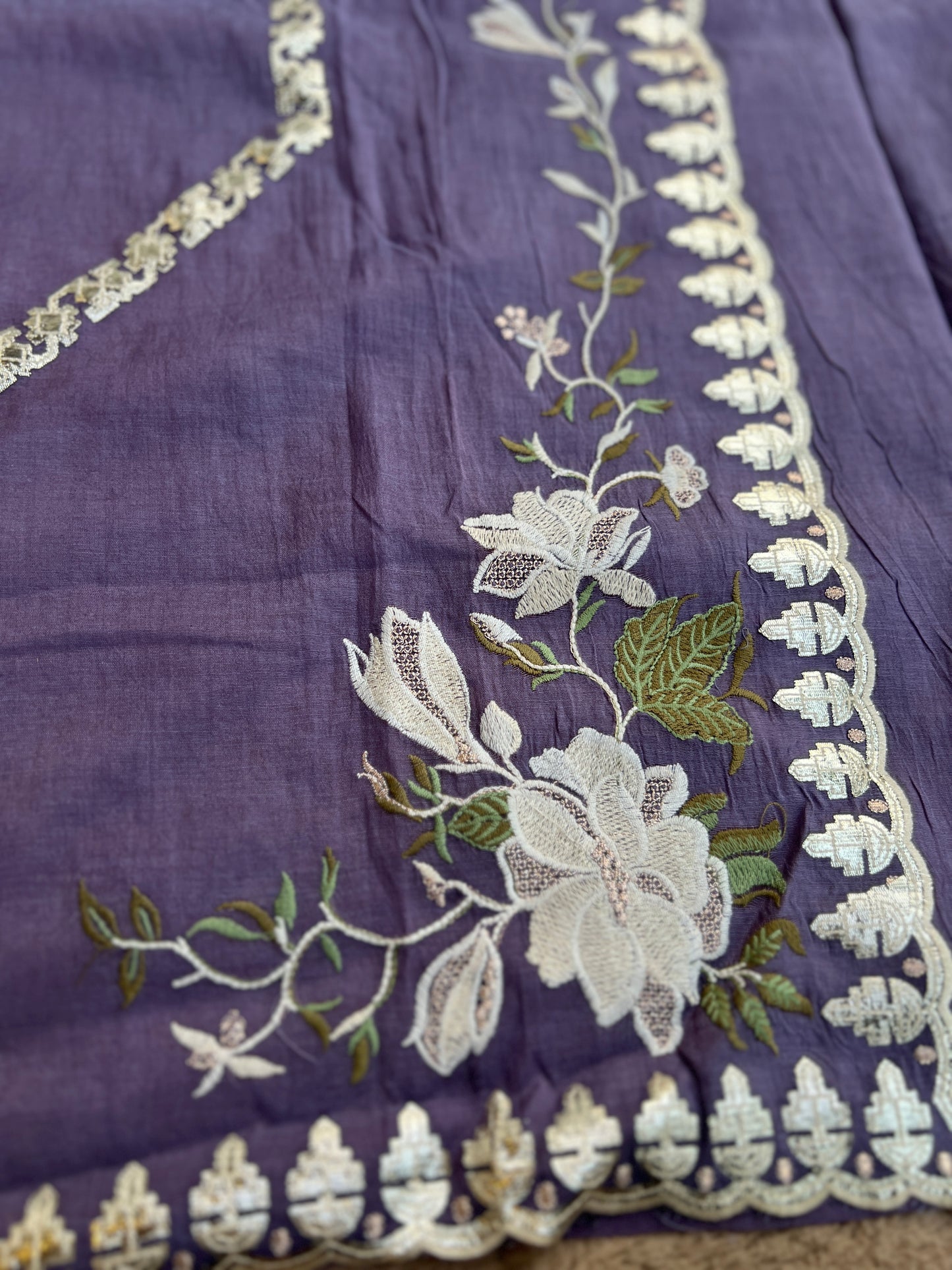 Pastel Pitta Work Chanderi Trio