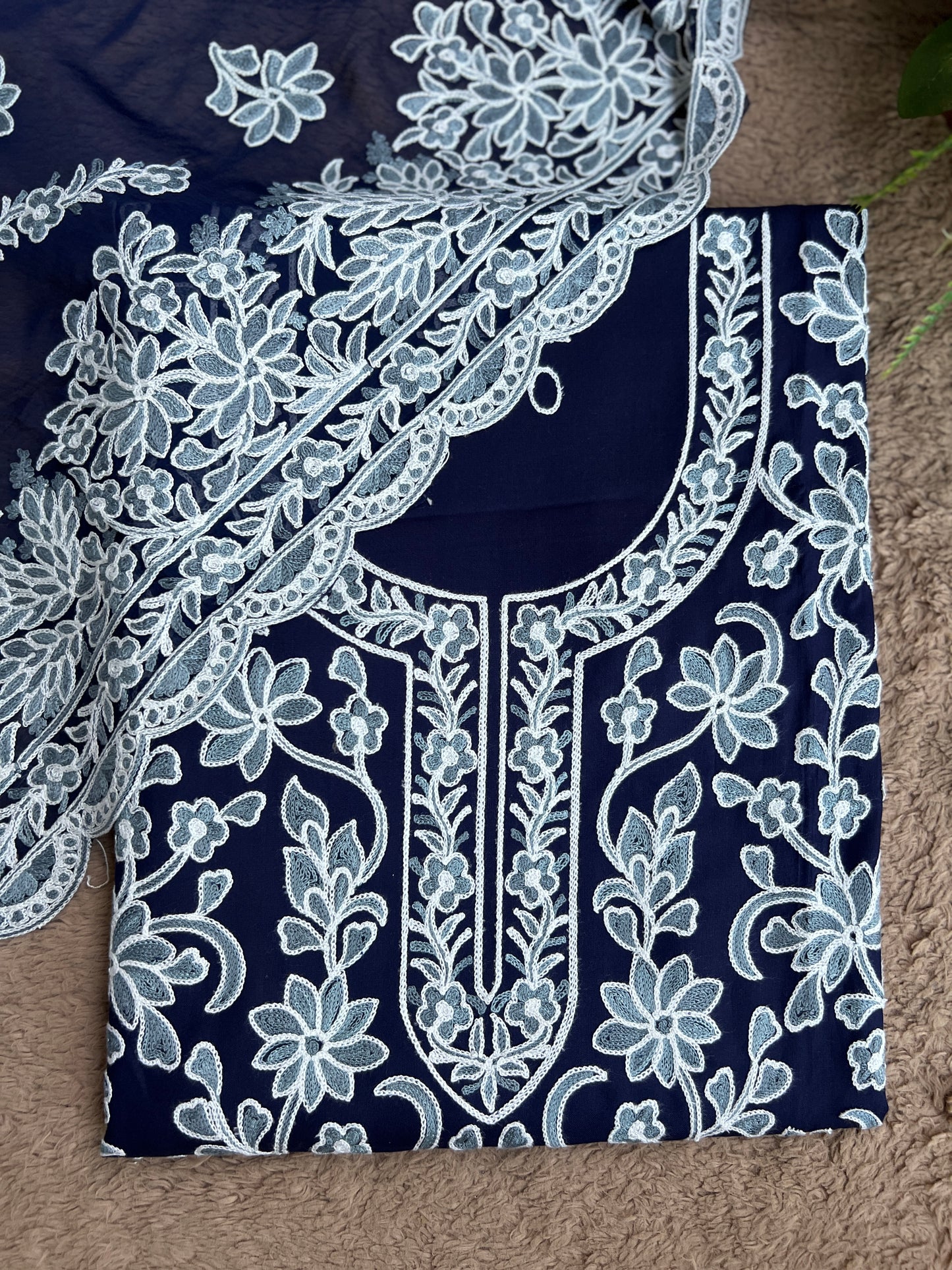 Full Jaal Kashmiri Embroidered Suit with Chiffon Jaal Dupatta