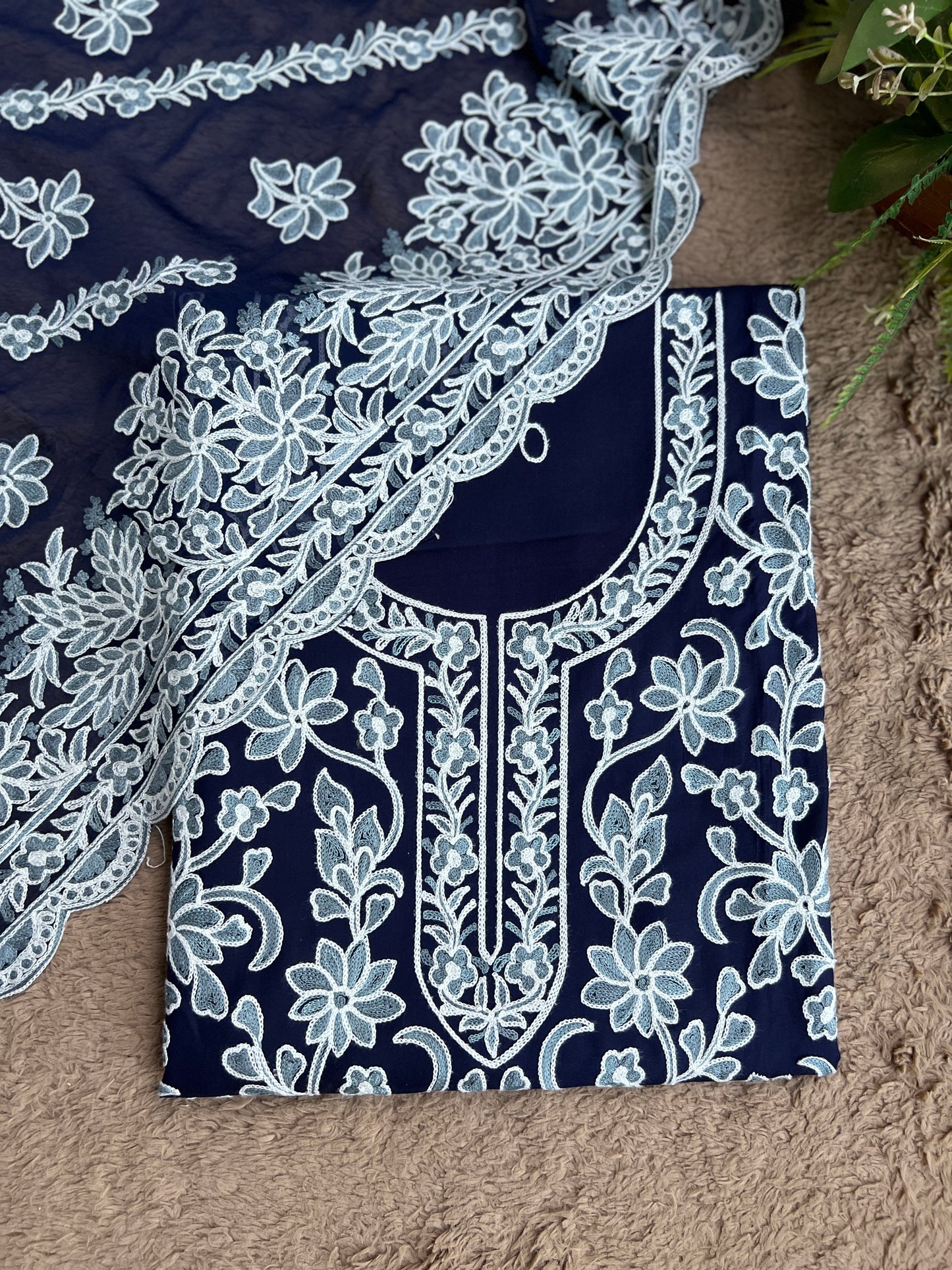 Full Jaal Kashmiri Embroidered Suit with Chiffon Jaal Dupatta