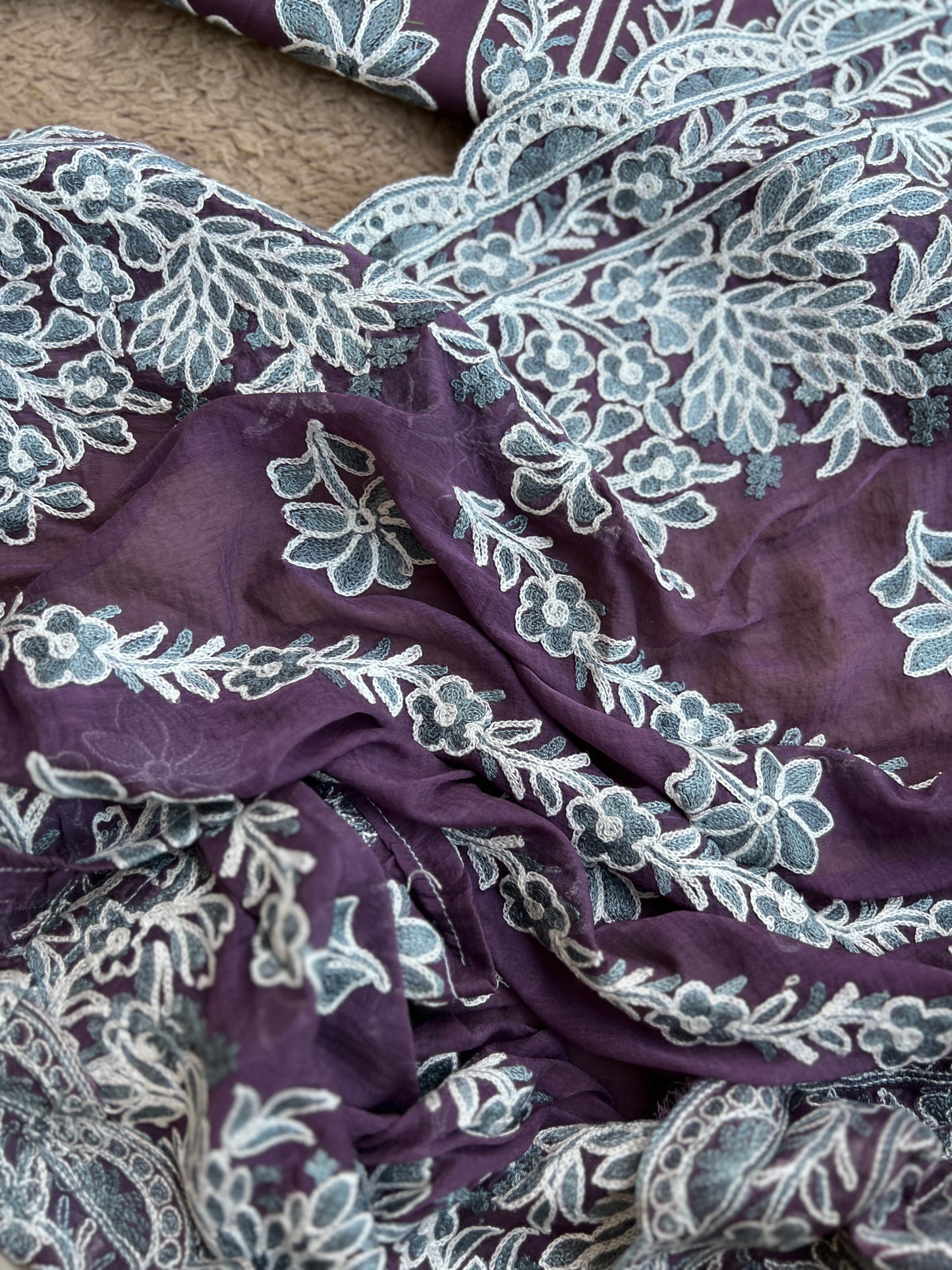 Full Jaal Kashmiri Embroidered Suit with Chiffon Jaal Dupatta