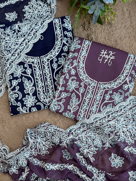 Full Jaal Kashmiri Embroidered Suit with Chiffon Jaal Dupatta