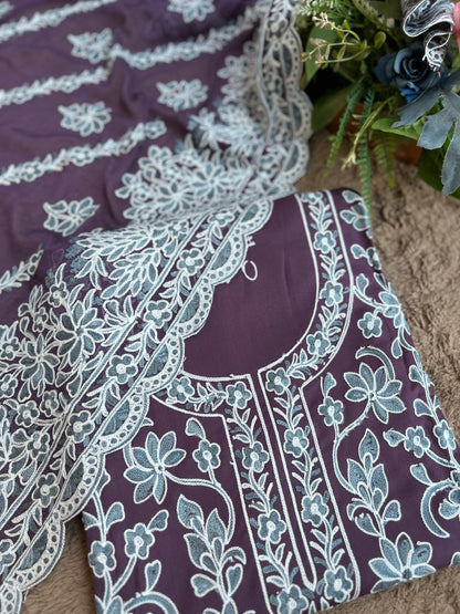 Full Jaal Kashmiri Embroidered Suit with Chiffon Jaal Dupatta