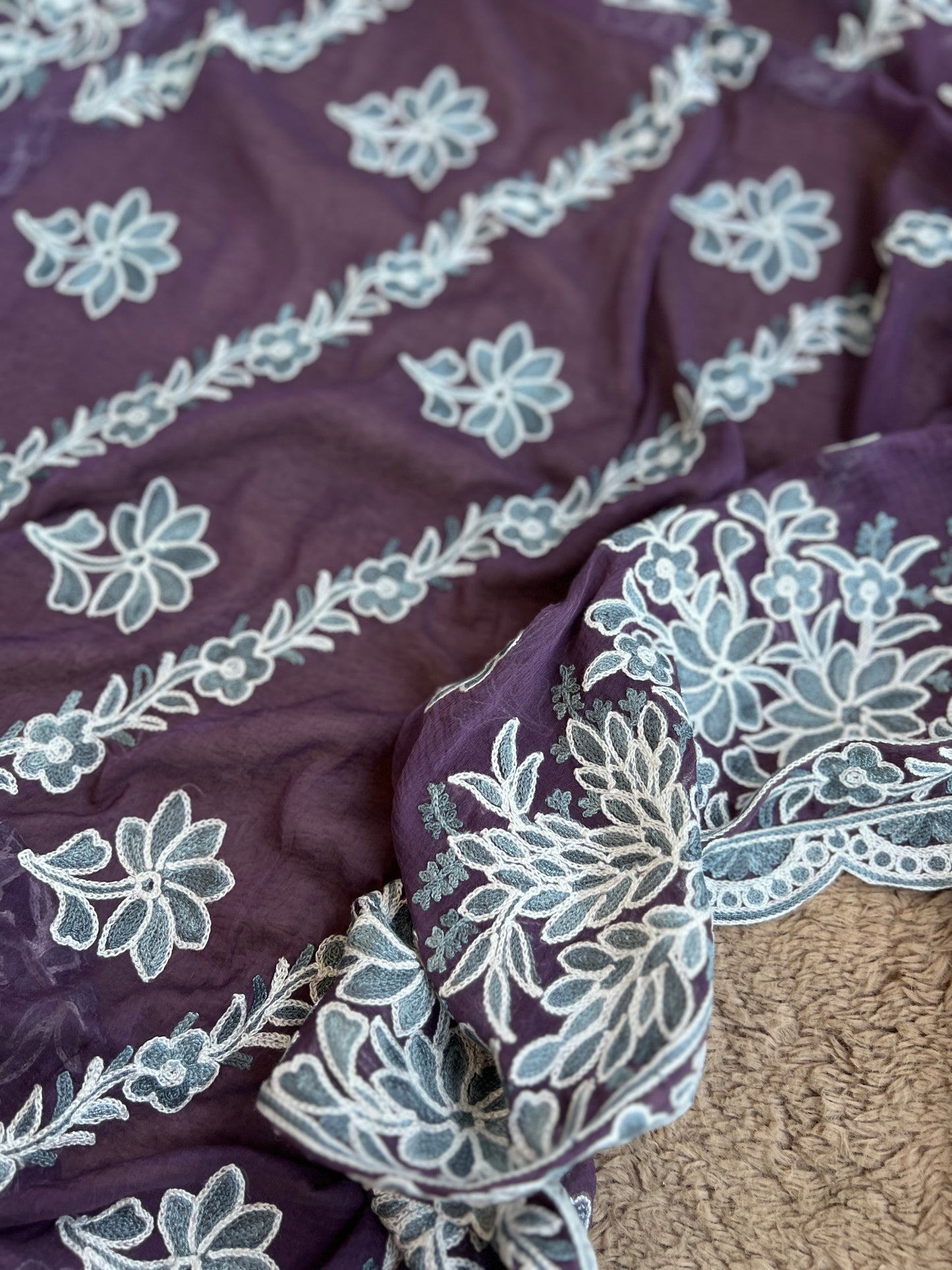 Full Jaal Kashmiri Embroidered Suit with Chiffon Jaal Dupatta