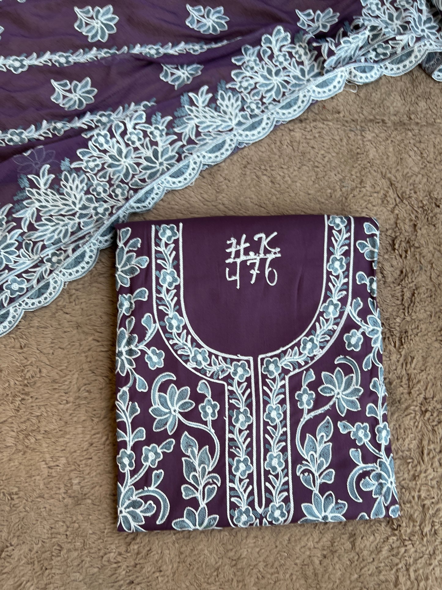 Full Jaal Kashmiri Embroidered Suit with Chiffon Jaal Dupatta