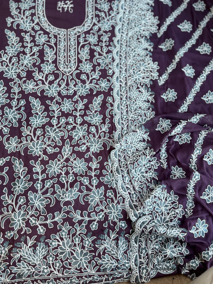 Full Jaal Kashmiri Embroidered Suit with Chiffon Jaal Dupatta