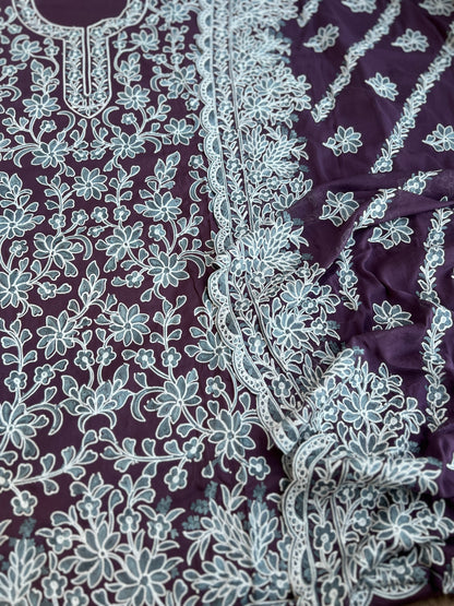 Full Jaal Kashmiri Embroidered Suit with Chiffon Jaal Dupatta