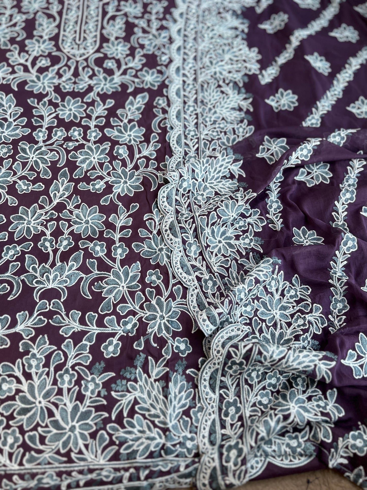 Full Jaal Kashmiri Embroidered Suit with Chiffon Jaal Dupatta