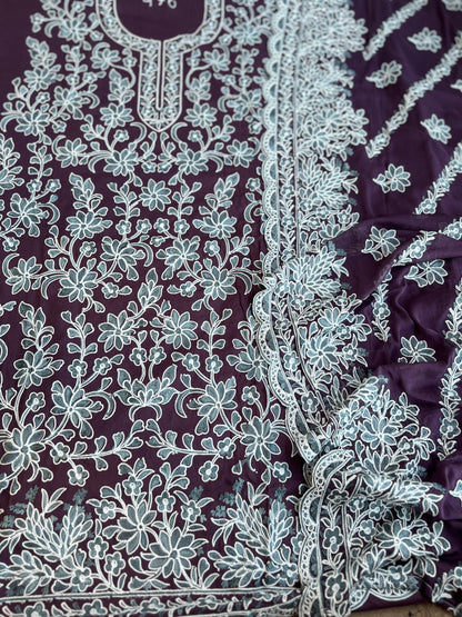 Full Jaal Kashmiri Embroidered Suit with Chiffon Jaal Dupatta