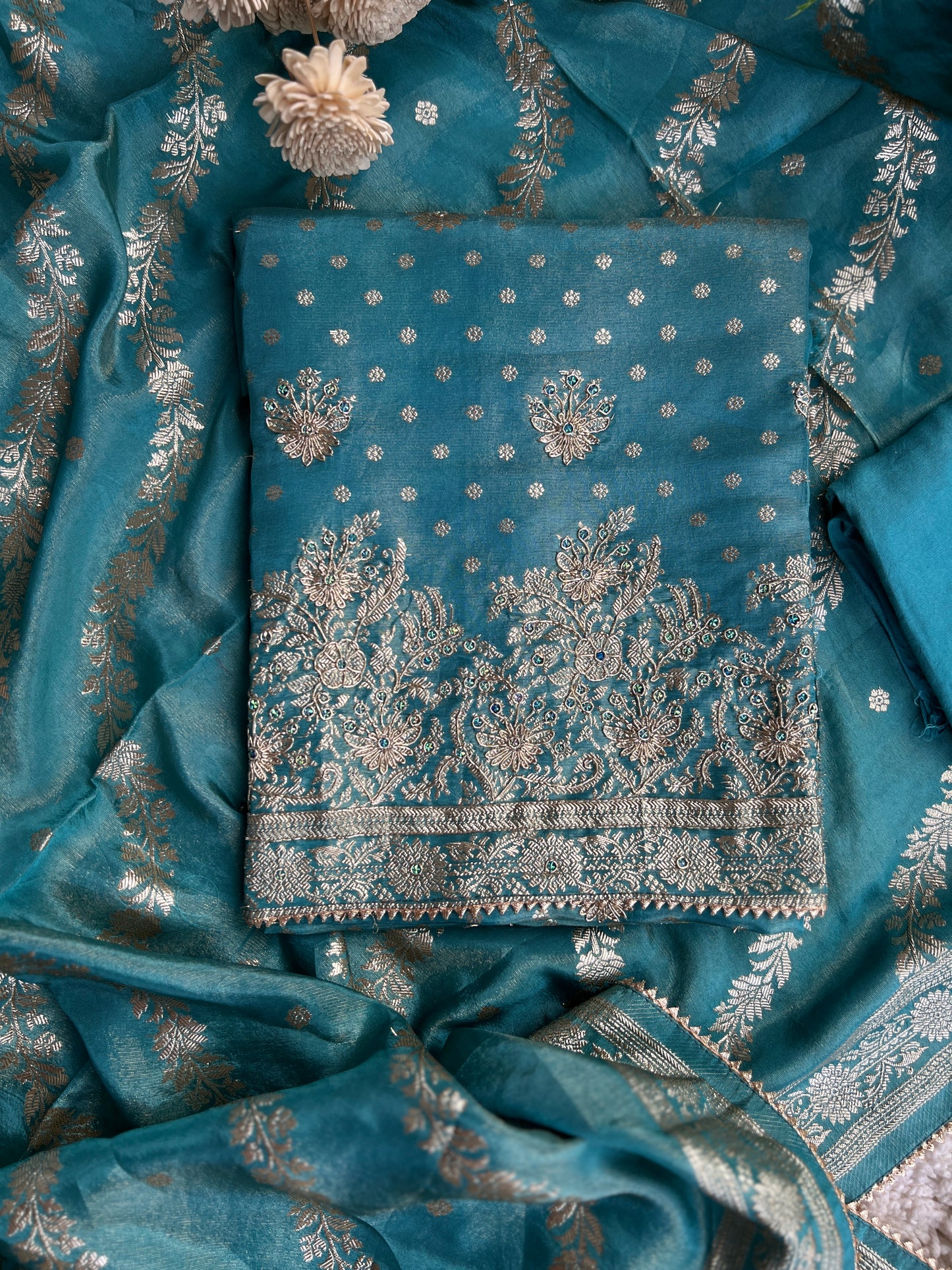 Ocean Shimmer Jaquard Banarasi