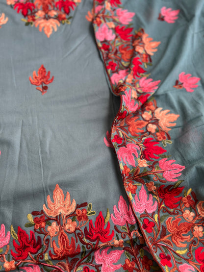 Kashmiri Chinar Embroidery Suit with Mal Cotton Full-Length Dupatta