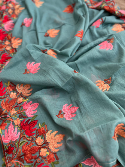 Kashmiri Chinar Embroidery Suit with Mal Cotton Full-Length Dupatta