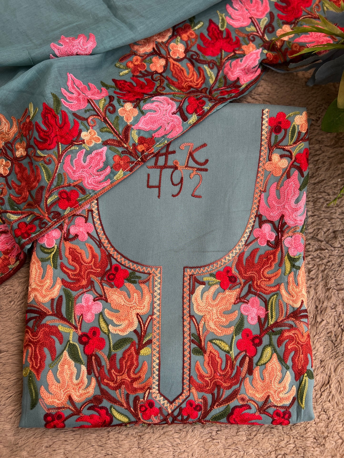 Kashmiri Chinar Embroidery Suit with Mal Cotton Full-Length Dupatta