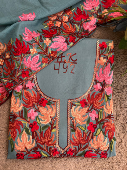 Kashmiri Chinar Embroidery Suit with Mal Cotton Full-Length Dupatta