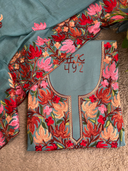 Kashmiri Chinar Embroidery Suit with Mal Cotton Full-Length Dupatta