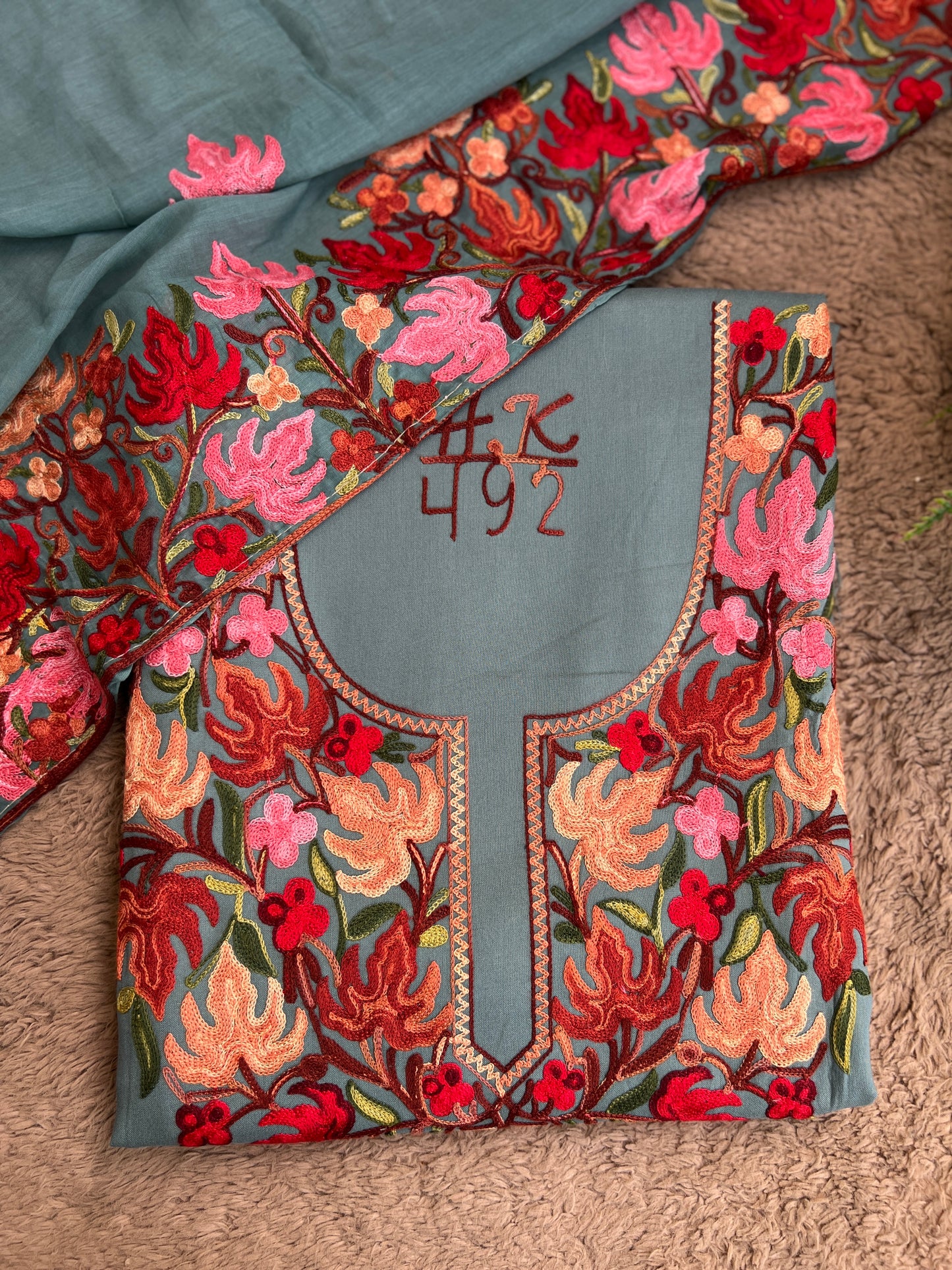 Kashmiri Chinar Embroidery Suit with Mal Cotton Full-Length Dupatta