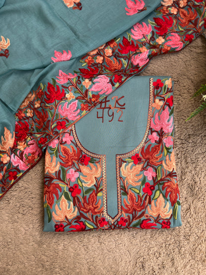 Kashmiri Chinar Embroidery Suit with Mal Cotton Full-Length Dupatta