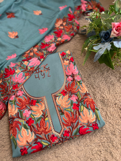 Kashmiri Chinar Embroidery Suit with Mal Cotton Full-Length Dupatta