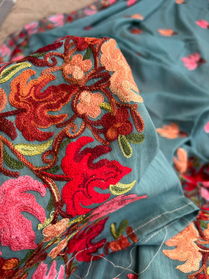 Kashmiri Chinar Embroidery Suit with Mal Cotton Full-Length Dupatta