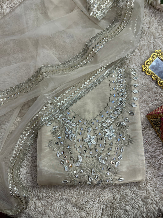 Elegant Shimmer Silk Suit with Gota Detailing ✨