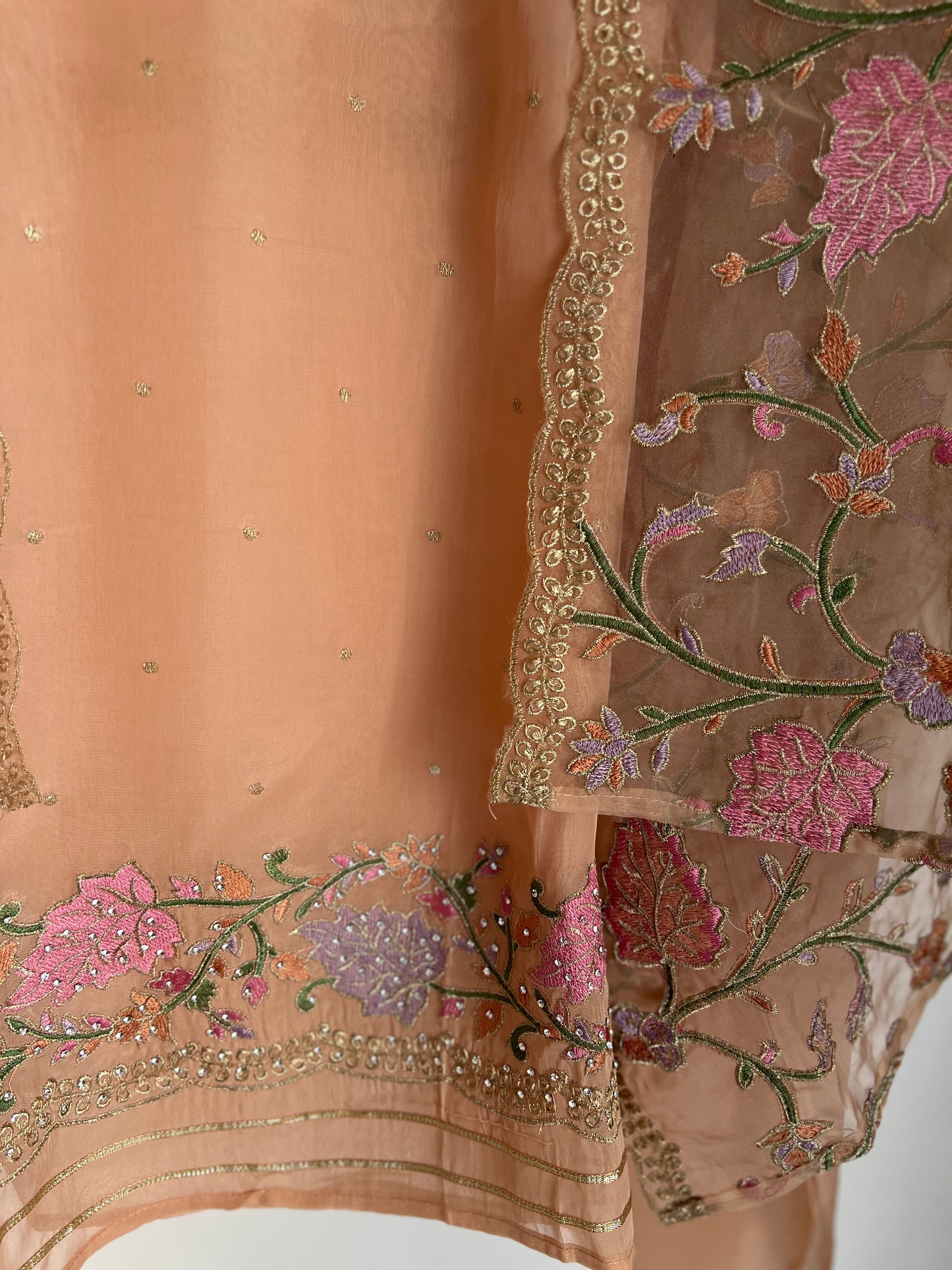 Pastel Peach Embroidered Organza Suit