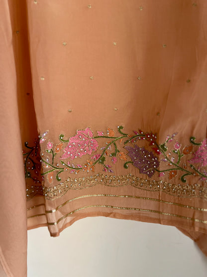 Pastel Peach Embroidered Organza Suit
