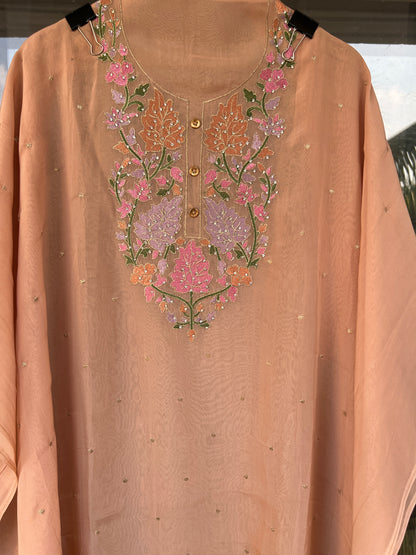 Pastel Peach Embroidered Organza Suit