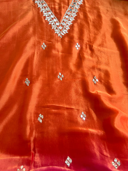 Radiant Ombre Silk Suit with Handcrafted Mirror & Gota Detailing