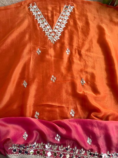 Radiant Ombre Silk Suit with Handcrafted Mirror & Gota Detailing